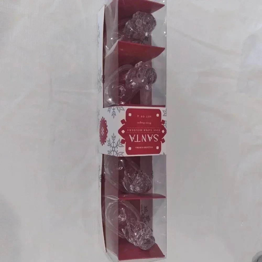 Williams Sonoma Santa Glass Taper Candle Holders Set of 4
